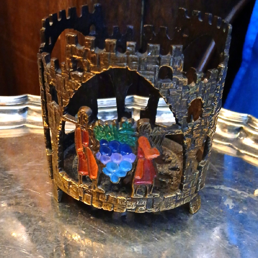 1950s Solid Brass Koshir For Passover Wine Bottle Holder